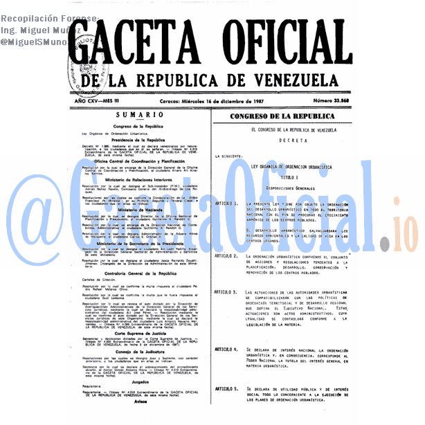 Gaceta Oficial 33868 del 16 Diciembre 1987