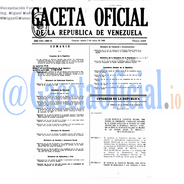 Gaceta Oficial 33878 del 5 Enero 1988