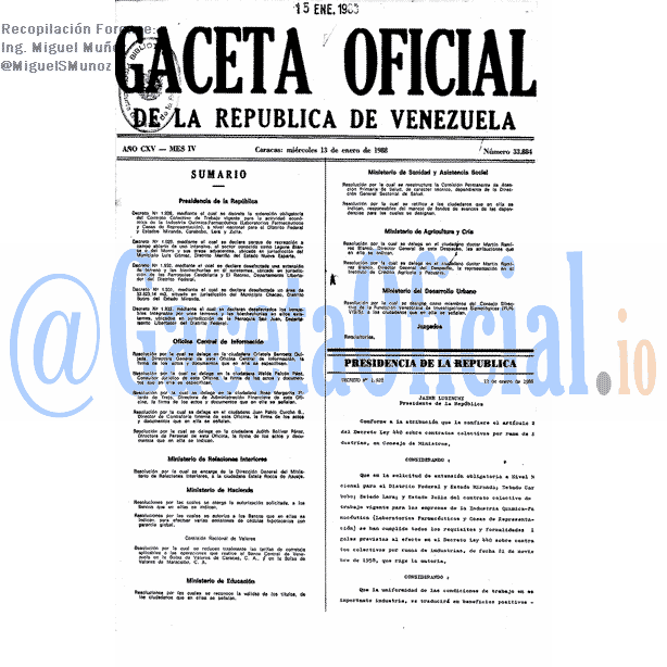 Gaceta Oficial 33884 del 13 Enero 1988