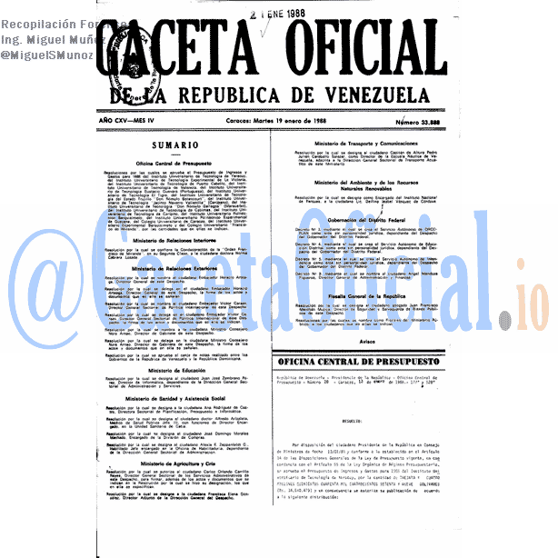 Gaceta Oficial 33888 del 19 Enero 1988