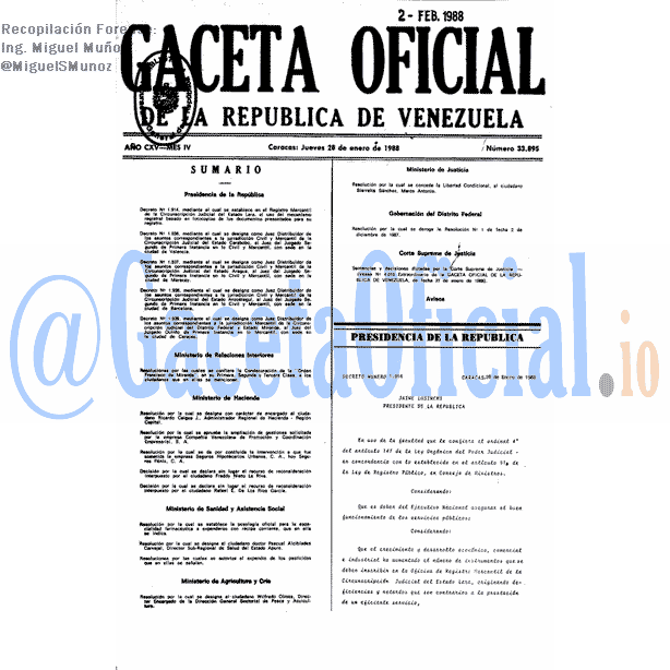 Gaceta Oficial 33895 del 28 Enero 1988