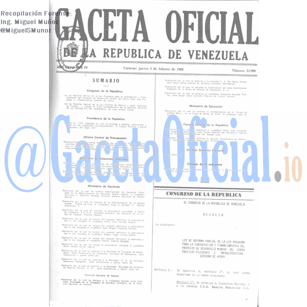 Gaceta Oficial 33900 del 4 Febrero 1988