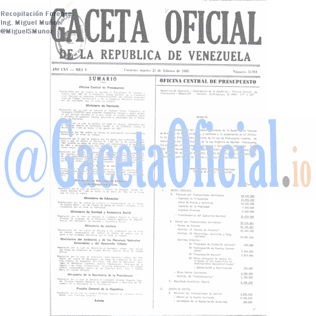 Gaceta Oficial 33911 del 23 Febrero 1988