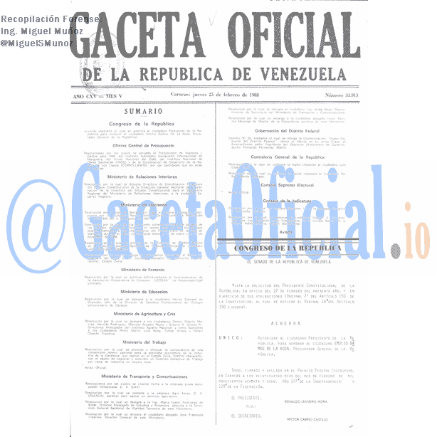 Gaceta Oficial 33913 del 25 Febrero 1988