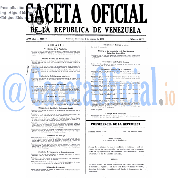 Gaceta Oficial 33917 del 2 Marzo 1988