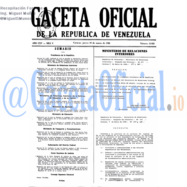 Gaceta Oficial 33923 del 10 Marzo 1988