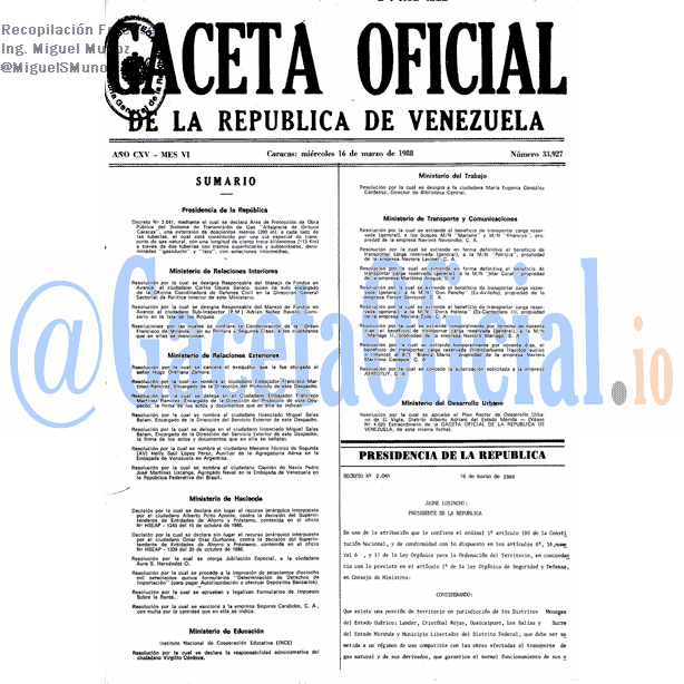 Gaceta Oficial 33927 del 16 Marzo 1988