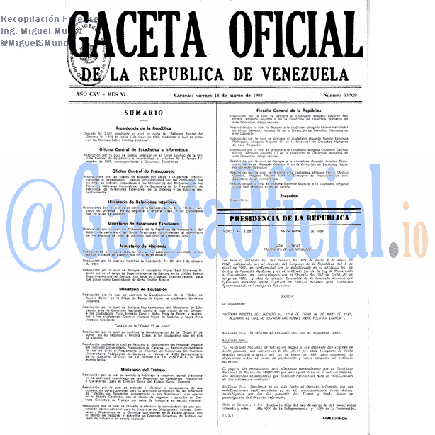 Gaceta Oficial 33929 del 18 Marzo 1988