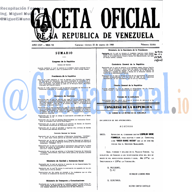 Gaceta Oficial 33934 del 25 Marzo 1988