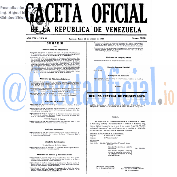 Gaceta Oficial 33935 del 28 Marzo 1988