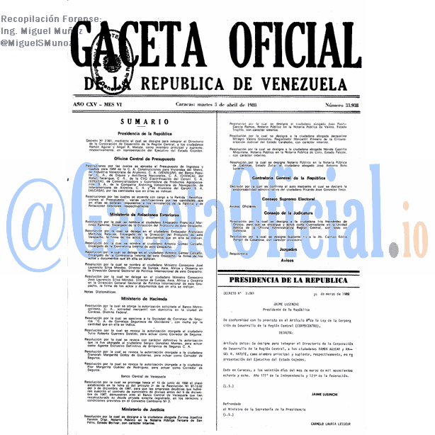 Gaceta Oficial 33938 del 5 Abril 1988
