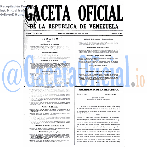 Gaceta Oficial 33939 del 6 Abril 1988