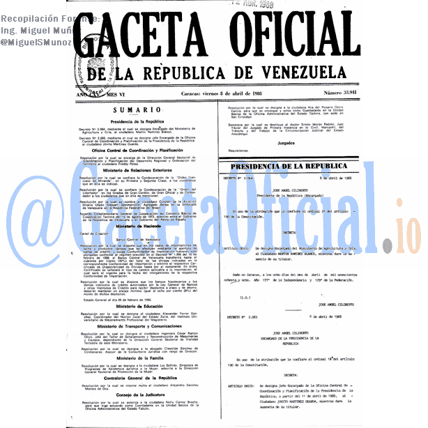 Gaceta Oficial 33941 del 8 Abril 1988