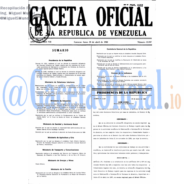 Gaceta Oficial 33947 del 18 Abril 1988