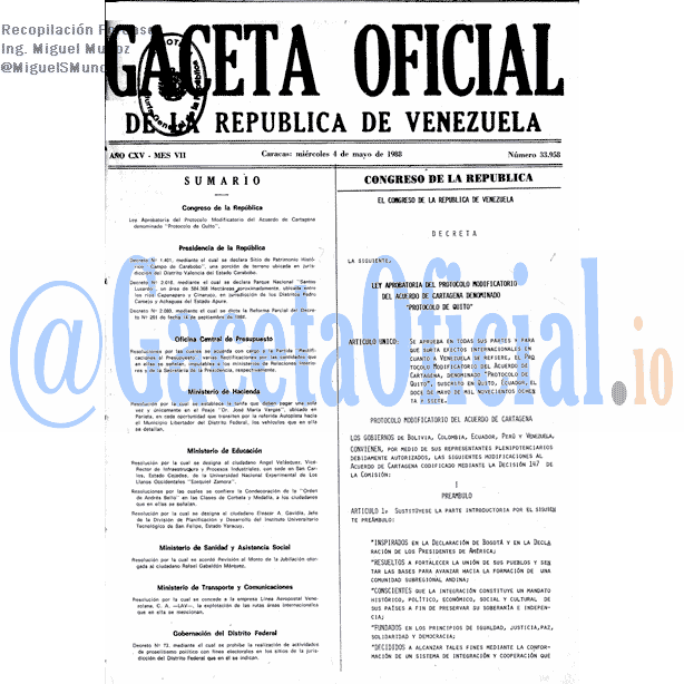 Gaceta Oficial 33958 del 4 Mayo 1988