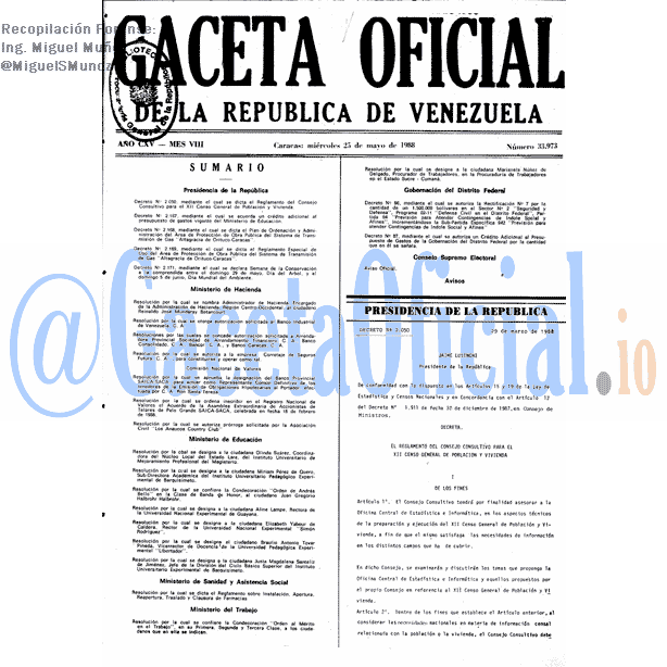 Gaceta Oficial 33973 del 25 Mayo 1988