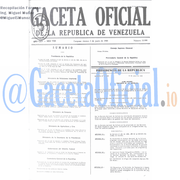 Gaceta Oficial 33980 del 3 Junio 1988