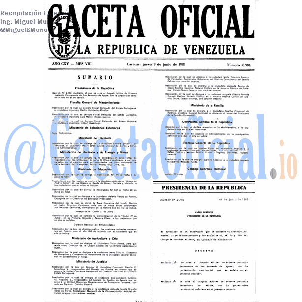 Gaceta Oficial 33984 del 9 Junio 1988