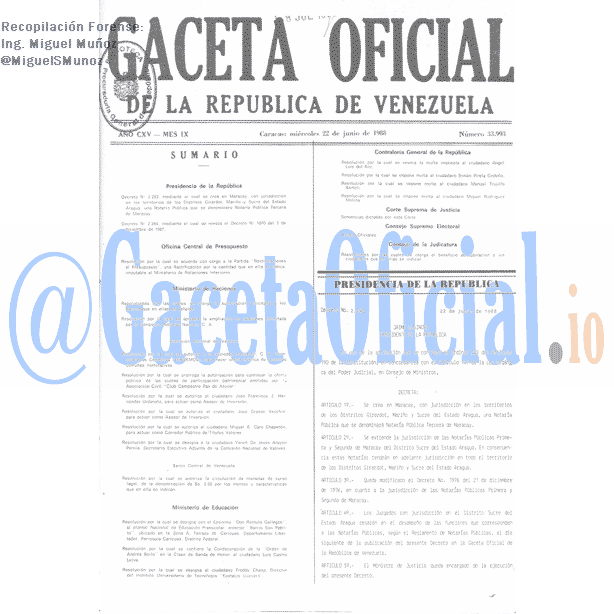 Gaceta Oficial 33993 del 22 Junio 1988