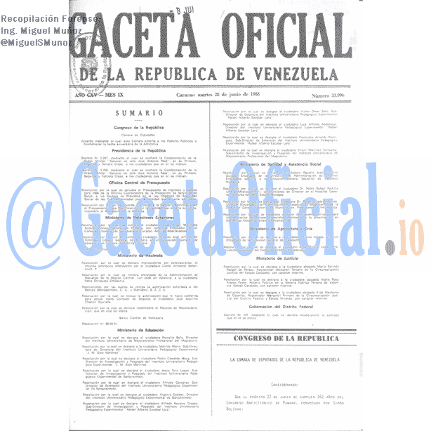 Gaceta Oficial 33996 del 28 Junio 1988