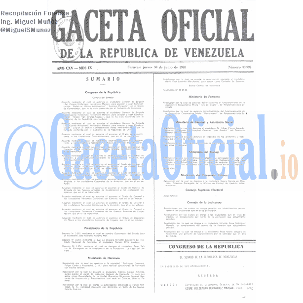 Gaceta Oficial 33998 del 30 Junio 1988