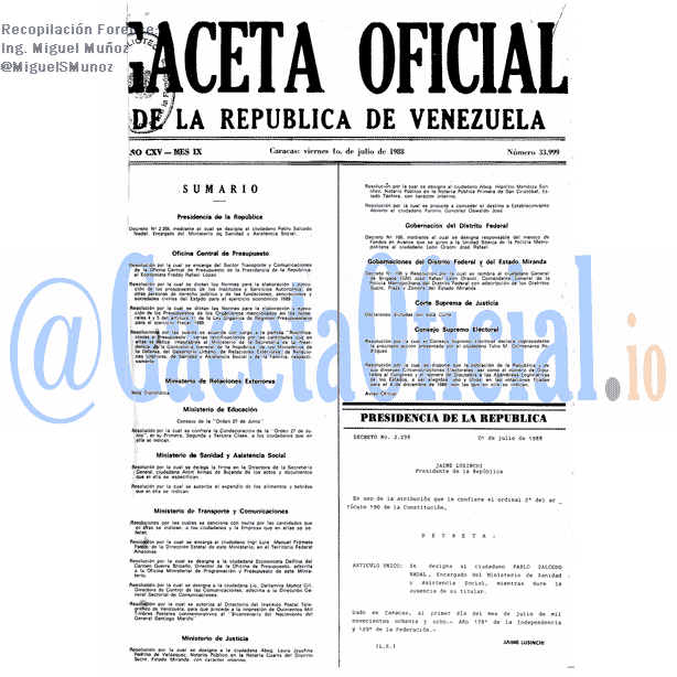 Gaceta Oficial 33999 del 1 Julio 1988