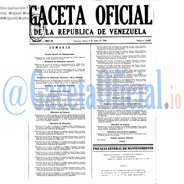 Gaceta Oficial 34000 del 4 Julio 1988