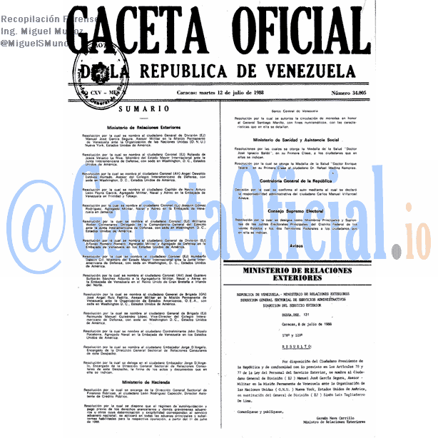 Gaceta Oficial 34005 del 12 Julio 1988