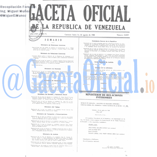 Gaceta Oficial 34019 del 1 Agosto 1988