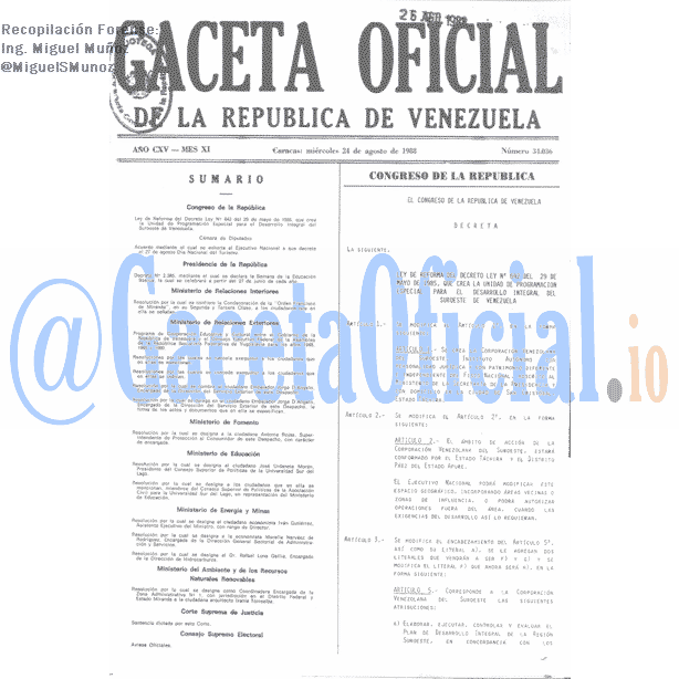 Gaceta Oficial 34036 del 24 Agosto 1988