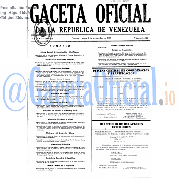 Gaceta Oficial 34043 del 2 Septiembre 1988