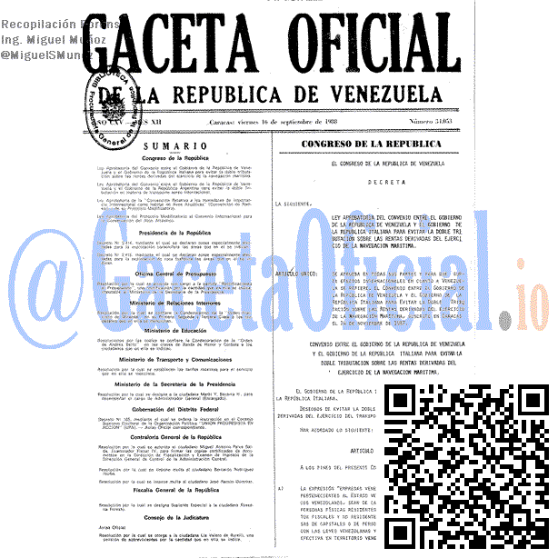 Gaceta Oficial 34053 del 16 Septiembre 1988