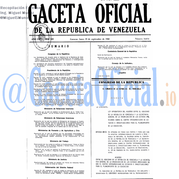 Gaceta Oficial 34054 del 19 Septiembre 1988