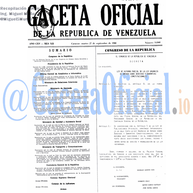 Gaceta Oficial 34060 del 27 Septiembre 1988