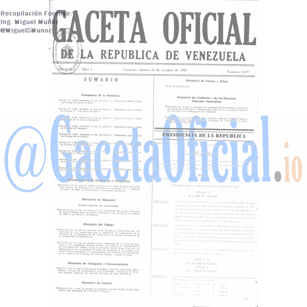 Gaceta Oficial 34077 del 21 Octubre 1988
