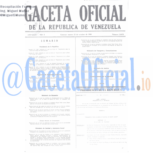 Gaceta Oficial 34078 del 25 Octubre 1988