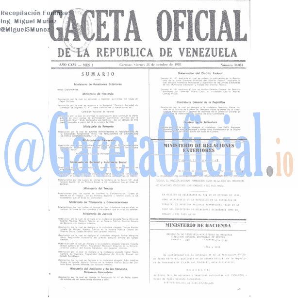 Gaceta Oficial 34081 del 28 Octubre 1988