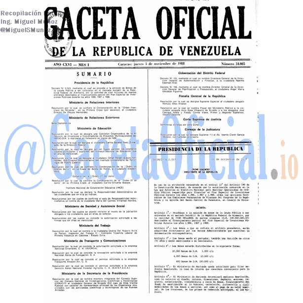 Gaceta Oficial 34085 del 3 Noviembre 1988
