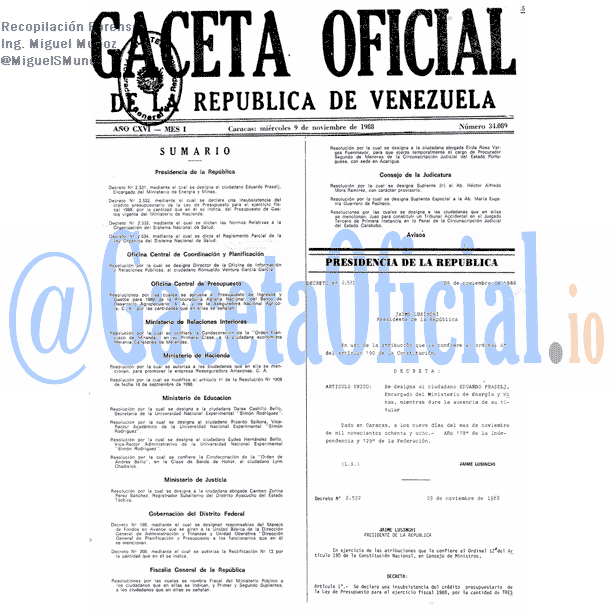 Gaceta Oficial 34089 del 9 Noviembre 1988