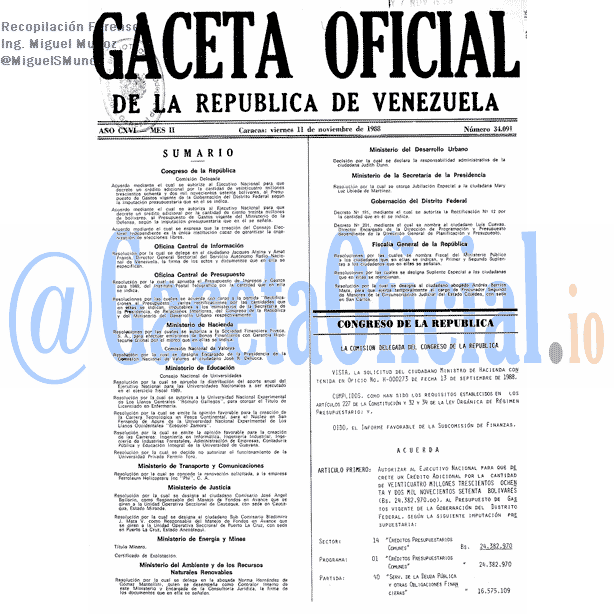 Gaceta Oficial 34091 del 11 Noviembre 1988