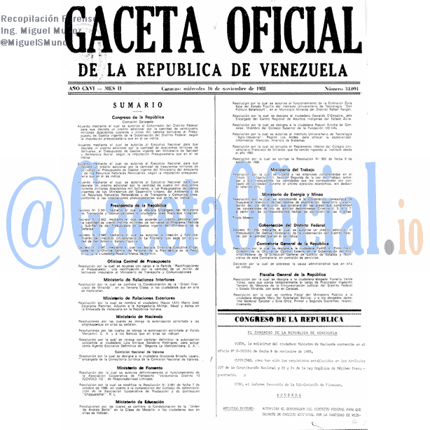 Gaceta Oficial 34094 del 16 Noviembre 1988