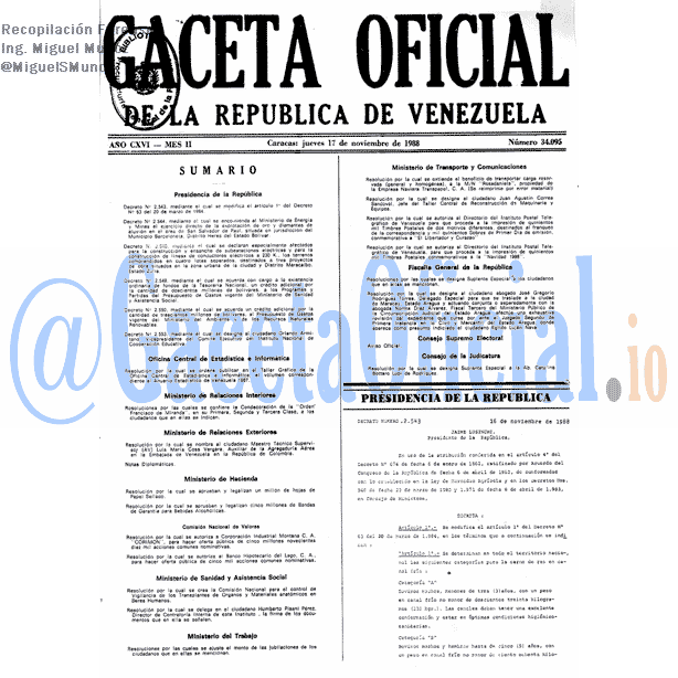 Gaceta Oficial 34095 del 17 Noviembre 1988