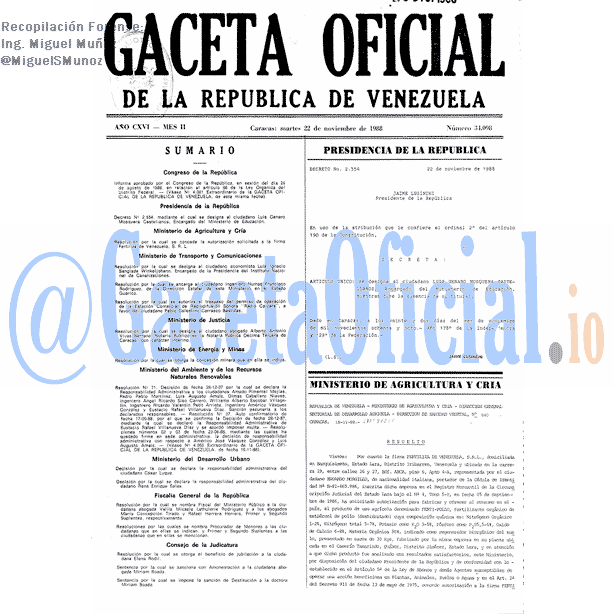 Gaceta Oficial 34098 del 22 Noviembre 1988
