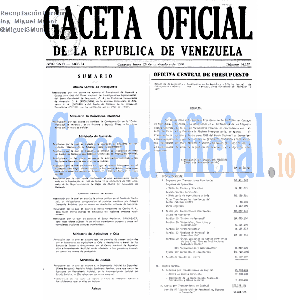 Gaceta Oficial 34102 del 28 Noviembre 1988