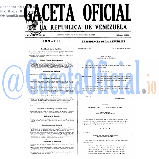 Gaceta Oficial 34104 del 30 Noviembre 1988