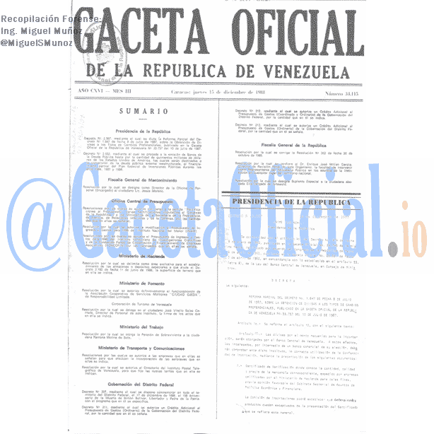 Gaceta Oficial 34115 del 15 Diciembre 1988