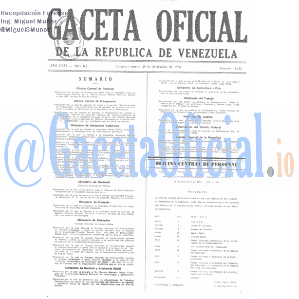 Gaceta Oficial 34118 del 20 Diciembre 1988