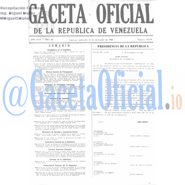 Gaceta Oficial 34119 del 21 Diciembre 1988