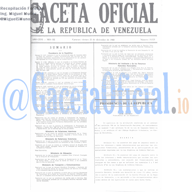 Gaceta Oficial 34121 del 23 Diciembre 1988