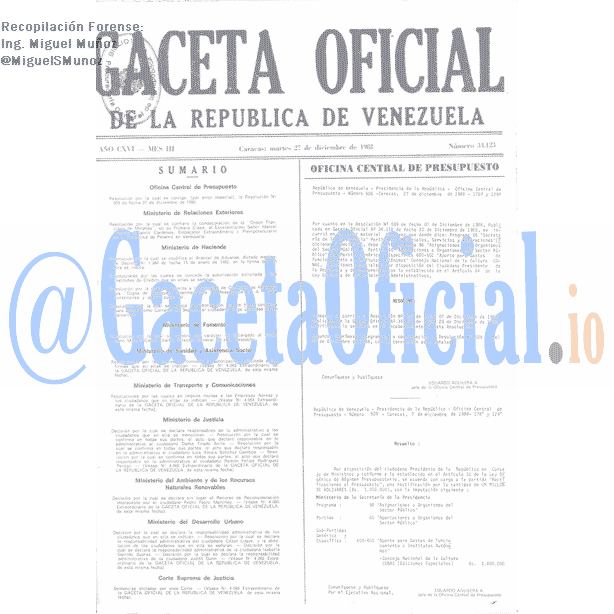 Gaceta Oficial 34123 del 27 Diciembre 1988